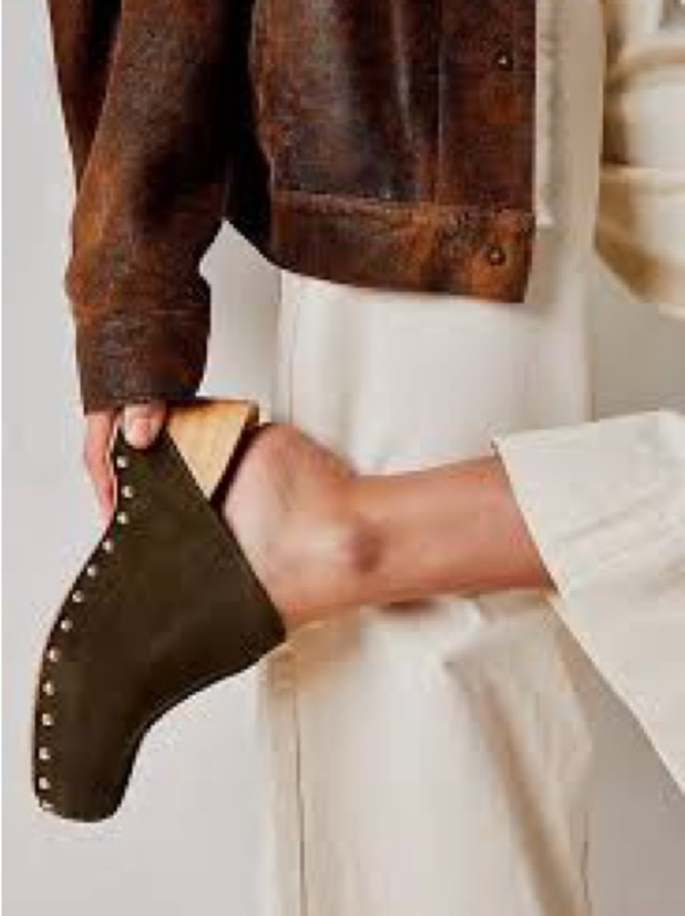 Kelsi Dagger Olive Suede Studded Mule Clogs with nailheads